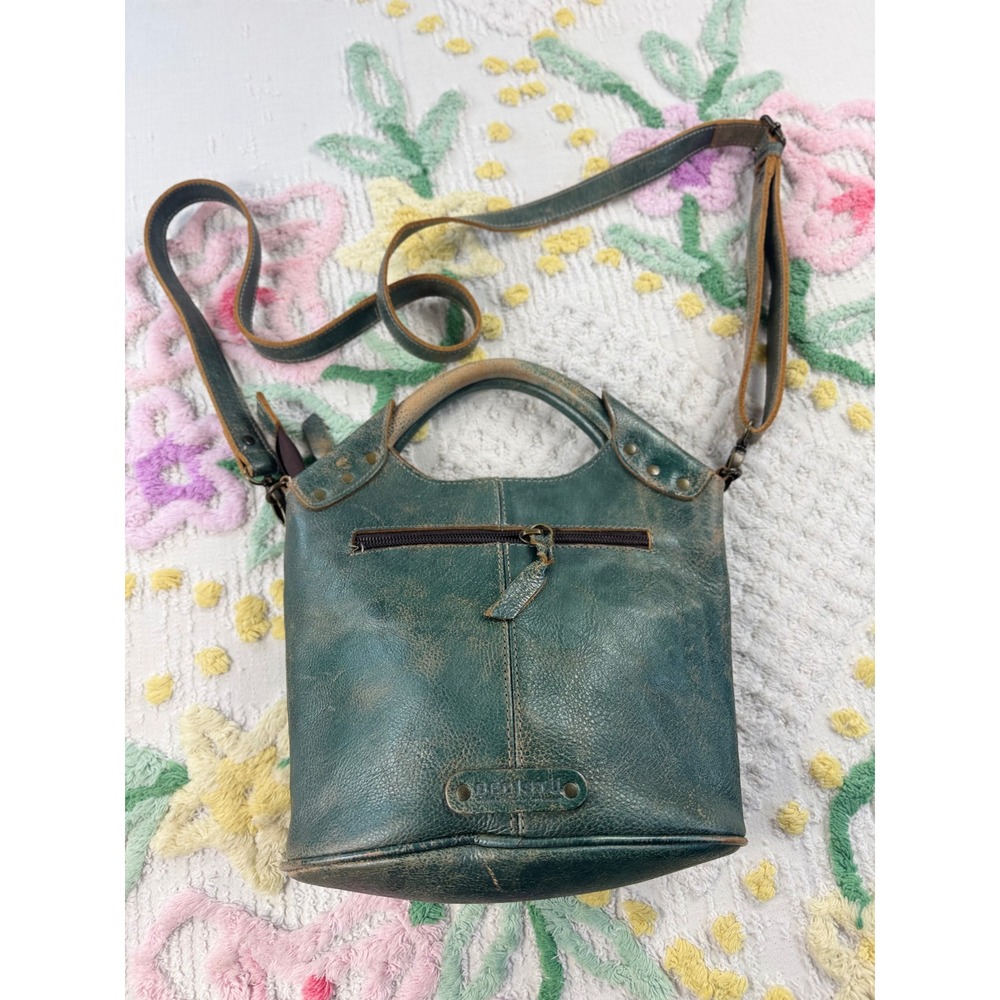 Bed Stu Green Distressed Leather Crossbody Bucket Bag Top Handle Handbag Mexico